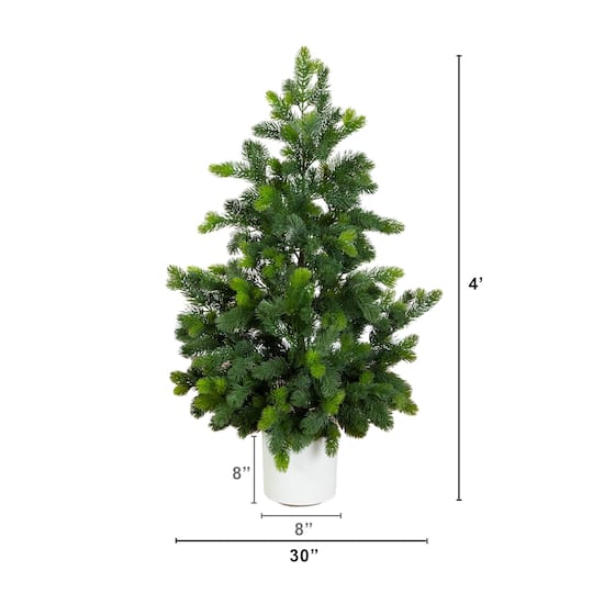 Nearly Natural 4ft. Artificial Real Touch Christmas Spruce Pine in White Decorative Planter